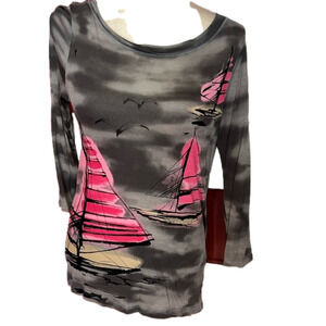 Banana Republic Sailboats Seagulls Rayon Long Sleeve Blouse M